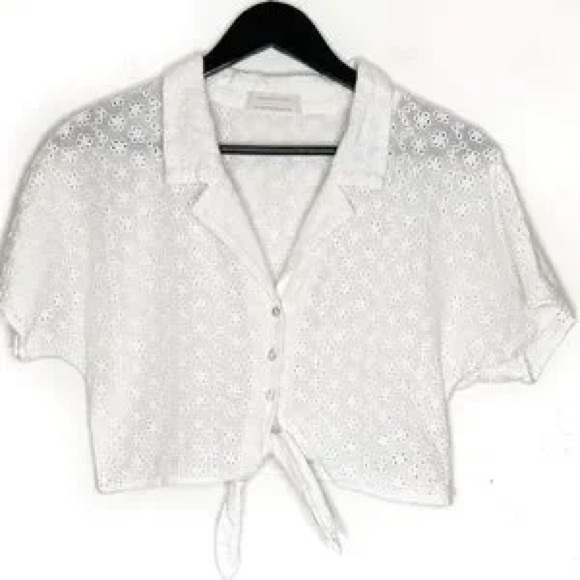 NWT Urban Outfitters White Tie Front Eyelet Crop Bolo Jacket Top medium - Picture 9 of 9